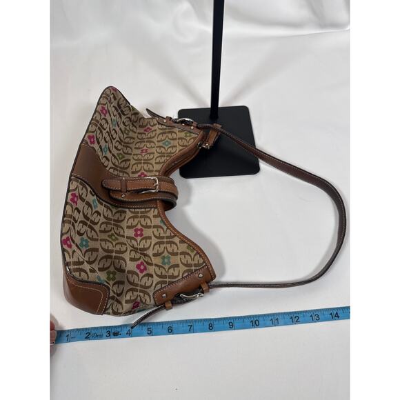 Vintage Fossil Handbag Y2K Leather & Canvas With Floral Design Small Tan - Picture 8 of 10